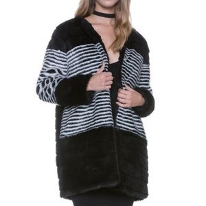 Endless Rose Striped Faux Fur Black Coat